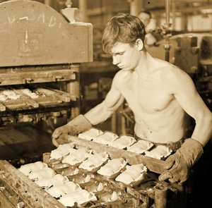 Factory Worker at the Paragon Rubber Company, Massachusetts, 1936 by Lewis Wickes Hine