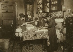 Mrs. Mette and Her Children Making Flowers in a Dirty New York Tenement, 1911
