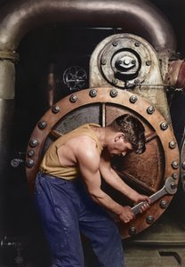 Power House Mechanic Working on Steam Pump c.1920