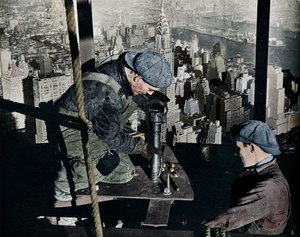 Riveting the last bolts on The Morning Mast of the Empire State building by Lewis Wickes Hine