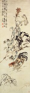 A Chicken, Cockscomb and Chrysanthemum