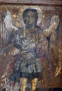 Angel, Fresco in Byzantine Church of Sotiras Christos, Vlithias, Crete, Greece