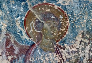 Angel, fresco in church of Panagia, Rodovani, Crete, Greece