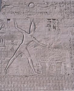 Carvings on the wall of a temple, Medinet Habu, Luxor, Egypt by Unbekannt Unbekannt