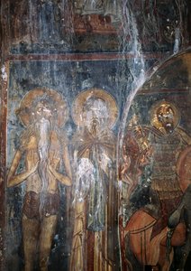 Christ and Saints, Fresco in Church of Agios Ioannis, Kantanos, Crete, Greece