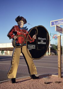 Cowboy figure sign welcoming tourists to Scottsdale, Arizona