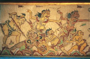 Frescoes depicting scenes of battles between gods and demons, Kertha Gosa pavilion, Klungkung Palace, Semarapura, Bali, Indonesia by Unbekannt Unbekannt