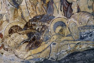 Frescoes with Christ Dead in Church of Metamorphosis tou Sotiros, Kefali, Crete, Greece