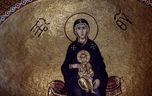 Mosaic of Virgin Mary from Inside Hosios Loukas Monastery, Greece