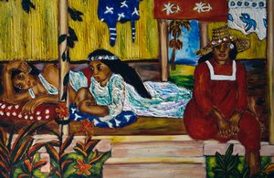 Polynesian women, stained glass window, Moorea Island, Society Islands, French Polynesia by Unbekannt Unbekannt
