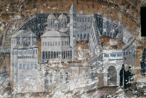 View of monastery, fresco in Ikosifinissis monastery, near Serres, Greece by Unbekannt Unbekannt
