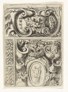 Cartouche with Animal Head and Below a Cartouche with Madonna and Child (Divertimenti di Livio Meus series) by Lieven Mehus