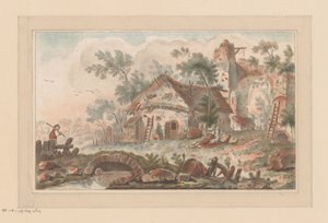House by a Dilapidated City Gate, with a Man on a Bridge in the Foreground