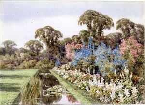 A Herbaceous Border beside a Pond by Lilian Stannard