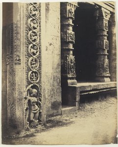 Madura: Pillars in the Recessed Portico in the Royal Gopurum with the Base of One of the Four Sculpted Monoliths