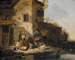 Peasant Feeding Chickens by Lionel Hamilton Renwick