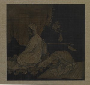 Bodhidharma meditating, with prostrated attendant, Qing dynasty, c.1708