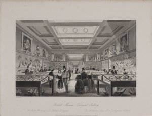 View of the Zoological Gallery, British Museum showing visitors looking at displays, c.1850 by Llewellyn (after) Jewitt