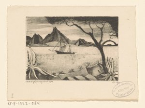 Sailing Ship in a Bay by Lodewijk Schelfhout (signed by artist)