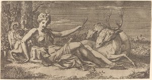 Diana Resting by Léon Davent after Francesco Primaticcio