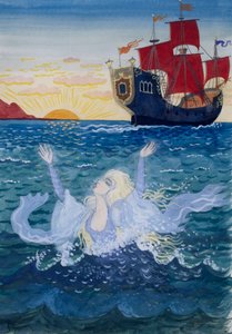 Little Mermaid, illustration for fairy tale by Hans Christian Andersen