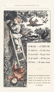 Emile, Etienne, Echelle, Echelon, Squirrel, Sparrow, Epinard, Scarer, Farry, Stourneau, Page 18 - Alphabet by Mademoiselle Lili, by L. Froelich and by a Dad (Hetzel Himself). Bibliotheque & Magasin d