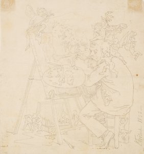 Painter at Work Surrounded by Elves and Other Creatures