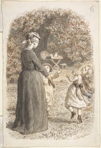 A Mother and Two Children Playing Blind Man