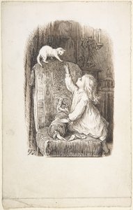 Child Climbing a Chair to Reach for a Kitten by Lorenz Frølich