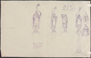 Four Lur Players, a Road Crossing and Heads of Lur Players by Lorenz Frølich