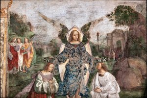 Life of St. Cecile: Valerian and Cecilia crowned by an angel (detail)