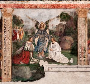 Life of St. Cecilia: the saint and St Valerian crowned by an angel by Lorenzo Costa