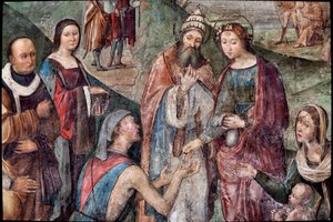 Saint Cecilia gives her possessions to the poor (detail) by Lorenzo Costa