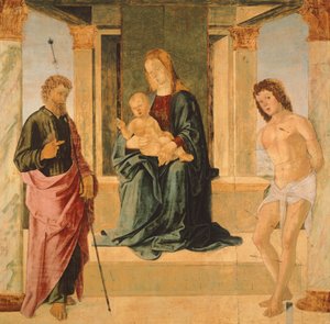 Virgin and Child Enthroned, with St James and St Sebastian