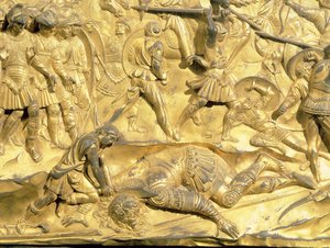David and Goliath (detail) (post restoration) by Lorenzo Ghiberti