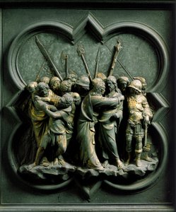 North Gate (called Gate of the Cross, in the North), exterior (detail): The Kiss of Judas by Lorenzo Ghiberti