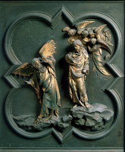 North Gate (Called Gate of the Cross, in the North), Exterior Detail: The Temptation of Christ, Bronze Sculpture by Lorenzo Ghiberti (1378-1455) by Lorenzo Ghiberti