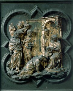 North Gate, Exterior Detail: Adoration of the Magi by Lorenzo Ghiberti