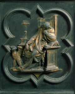 North Gate (called Gate of the Cross, to the North), exterior detail: Saint John Evangelist. Bronze sculpture made by Lorenzo Ghiberti