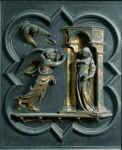 North Gate (called Gate of the Cross, in the North), exterior detail: The Annunciation (Bronze sculpture by Lorenzo Ghiberti) by Lorenzo Ghiberti