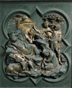 North Porte, exterior detail: The Nativity. Bronze sculpture by Lorenzo Ghiberti by Lorenzo Ghiberti