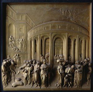 The Story of Joseph: Joseph Sold into Slavery, The Finding of the Silver Cup and Joseph Recognised by His Brethren, One of Ten Relief Panels from the Gates of Paradise by Lorenzo Ghiberti