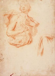 Young Man, Half Length with Bared Torso, and a Drapery Study by Lorenzo Lippi