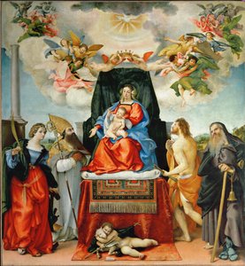 Virgin and Child with Saint Catherine of Alexandria, Saint Augustine, Saint John the Baptist, Saint Sebastian and Saint Anthony Abbot by Lorenzo Lotto