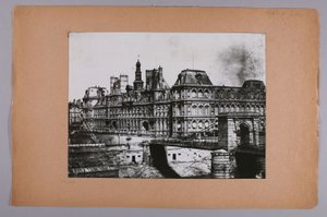 Facade of the Old Town Hall, Start of the Arcole Bridge. circa 1860. 4th Arrondissement, Paris. by Louis-Rémy Robert