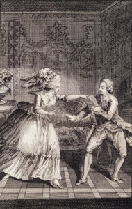 Le billet doux subtilisé (libertinage) - in “Les francaises ou 34 examples chosen in the current mores fit to lead daughters, women, wives, mothers” by Restif de La Bretonne (1734-1806), ill. by Binet, Neufchatel