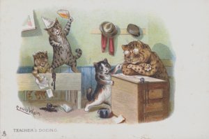 Cats in a classroom: the teacher is dozing and so the students are misbehaving