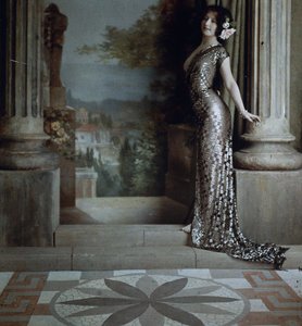Semi-nude Woman in Diamond-pattern Silver Gown in Classical Interior by Louis Amedee Mante and Edmond Goldschmidt
