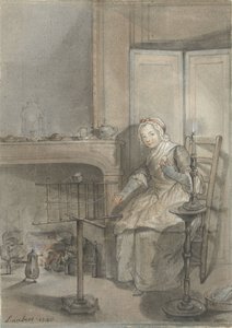 Interior with a Young Woman Winding Wool