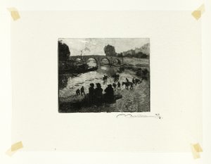 The Horse Pond at the Pont Marie, plate ten from Along the Seine and the Boulevards by Louis Auguste Lepère